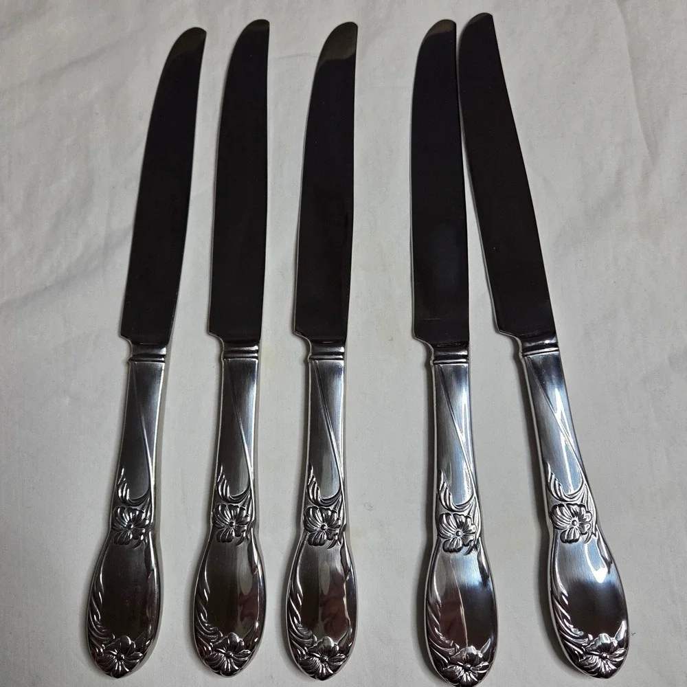 Reed & Barton La Bella Stainless Steel Floral Butter Knives Set of 5